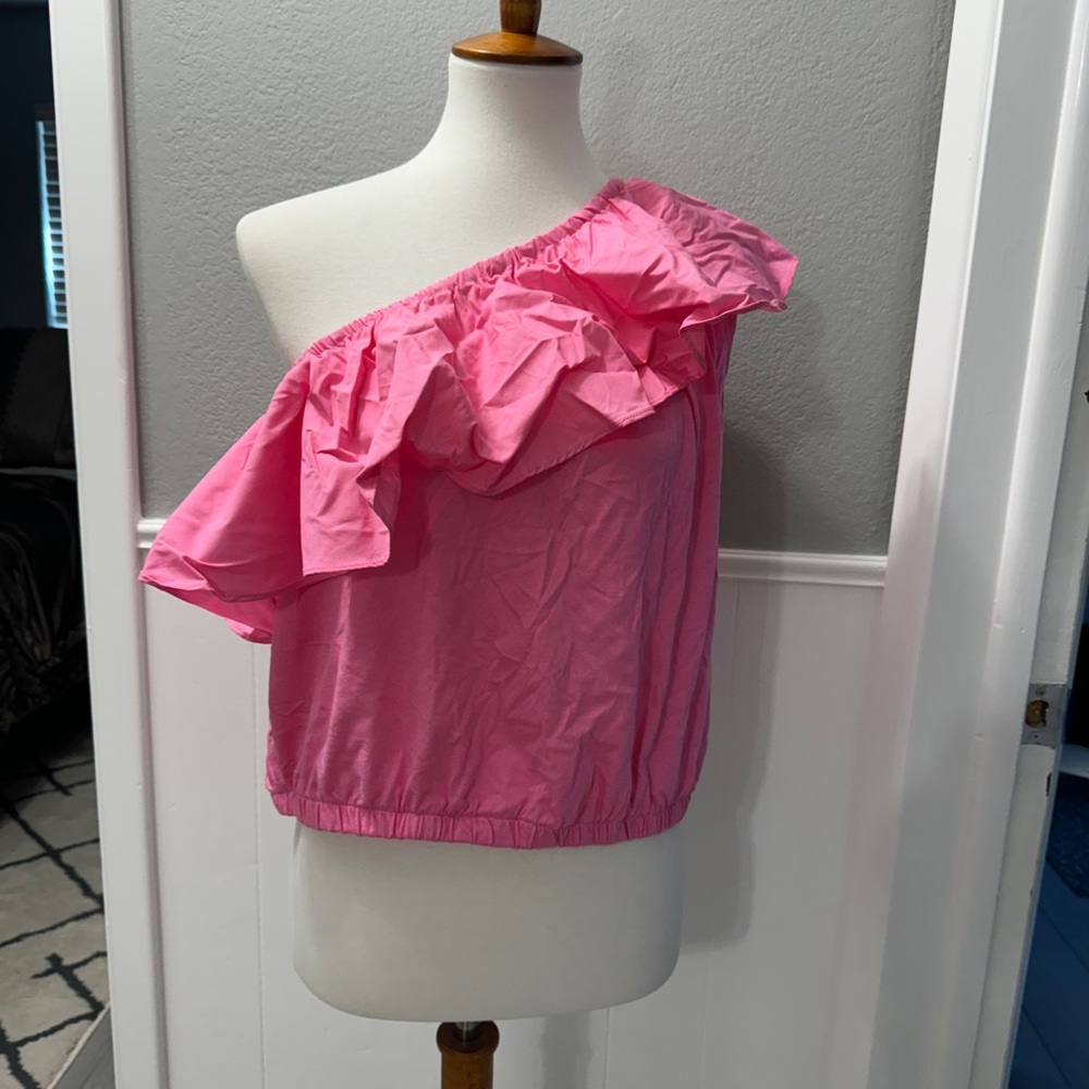 NWT A New Day One Shoulder Ruffle Top - Pink - Size M